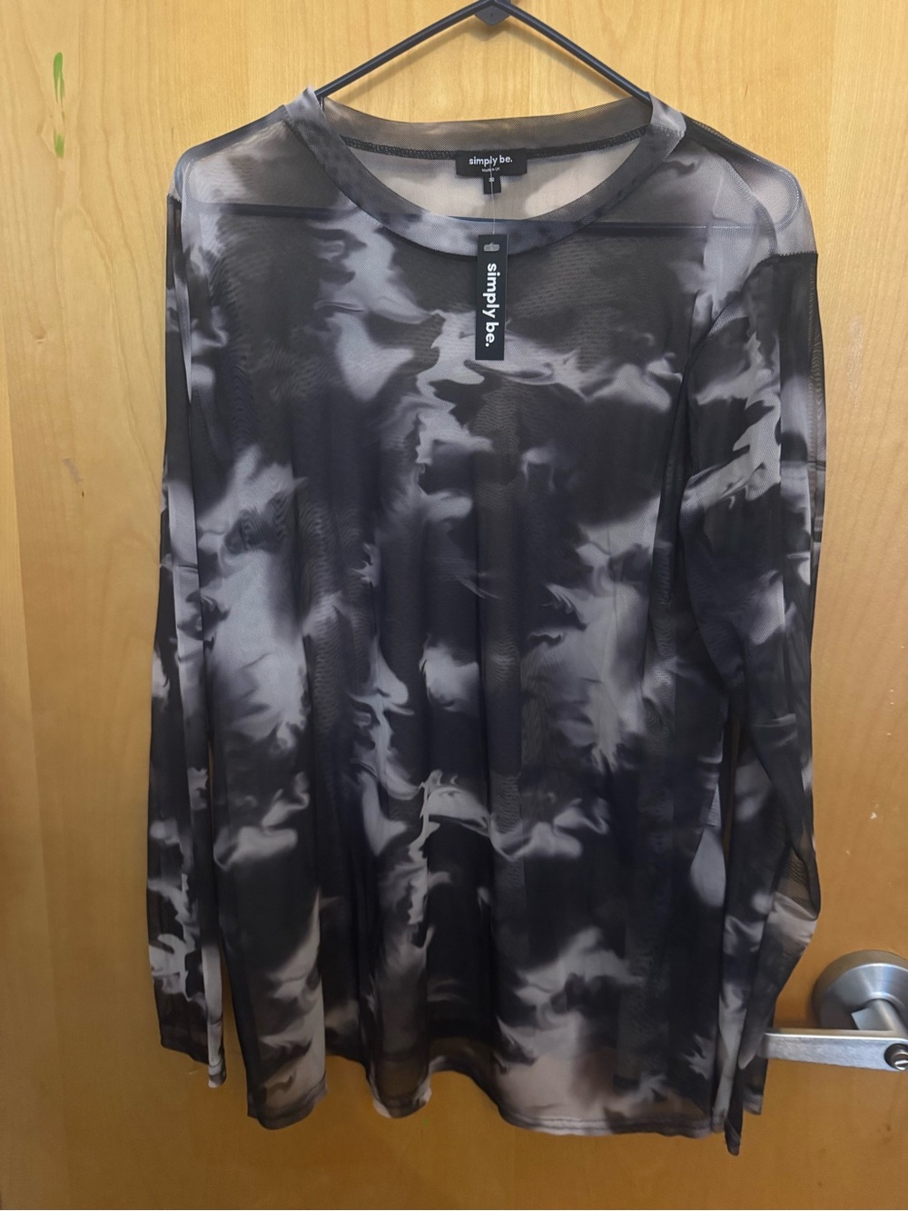 Simply Be NWT Size 22 (US 18) Mesh Top Smoke Tie Dye Sheer Long Sleeve Y2K